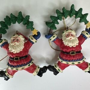 Vintage Santa Christmas Tree Ornaments Set of 2